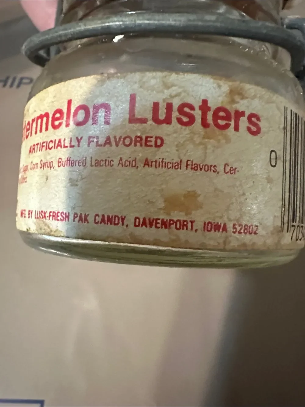 Vintage Lusk Fresh Pak Watermelon Lusters Candy Jar 1893 FP Wire Bail